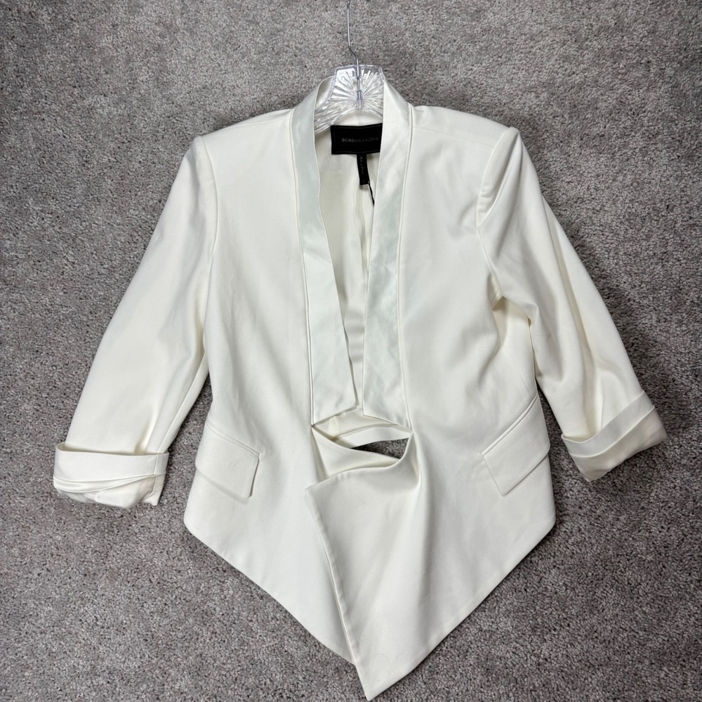 BCBGMAXAZRIA‎ Candice Gardenia White Asymmetrical Blazer Cutout Back ZBA4E047 S